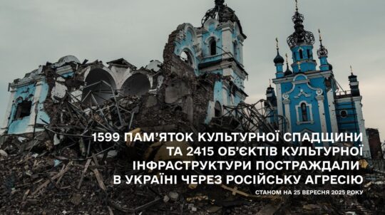 1599 пам’яток культурної спадщини та 2415 об’єктів культурної інфраструктури постраждали в Україні через російську агресію